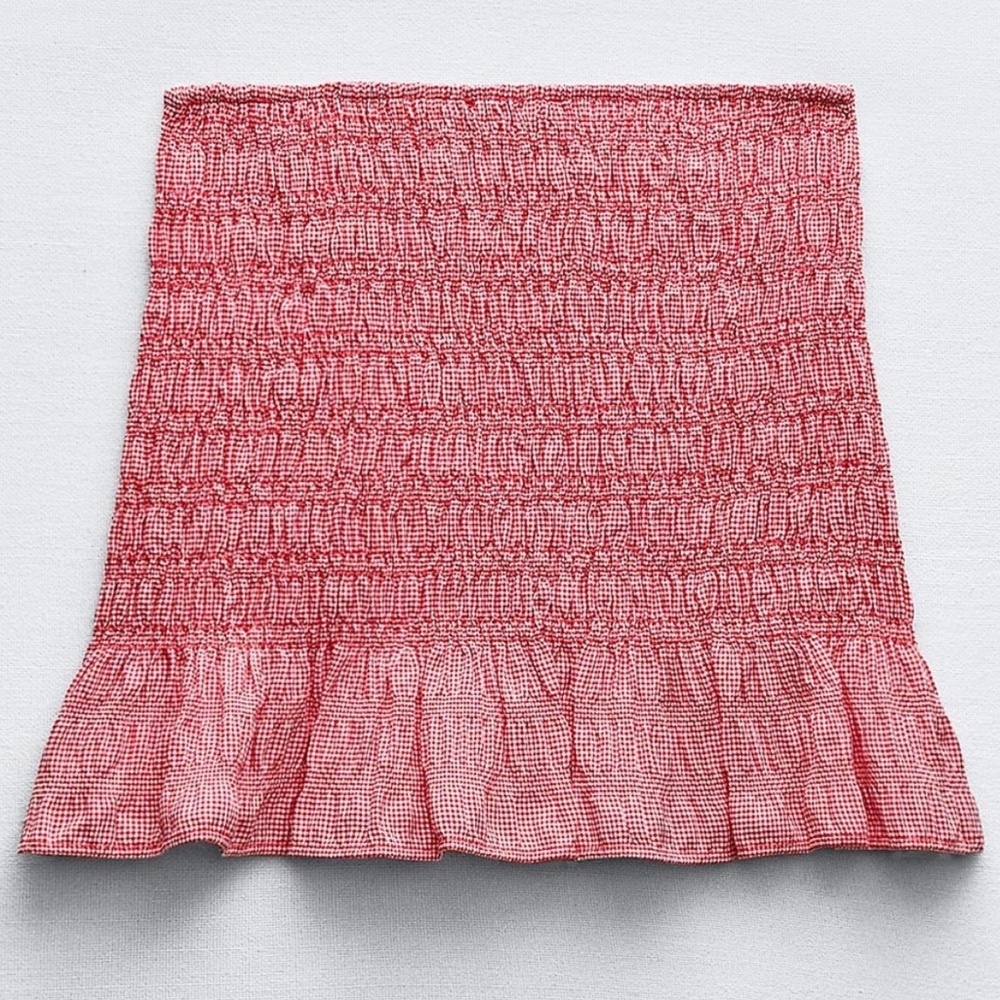 Zara red gingham mini skirt with ruffle hem